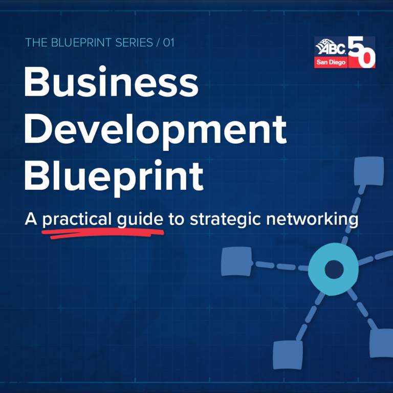 Business Development Blueprint cover with network diagram and ABC San Diego logo.