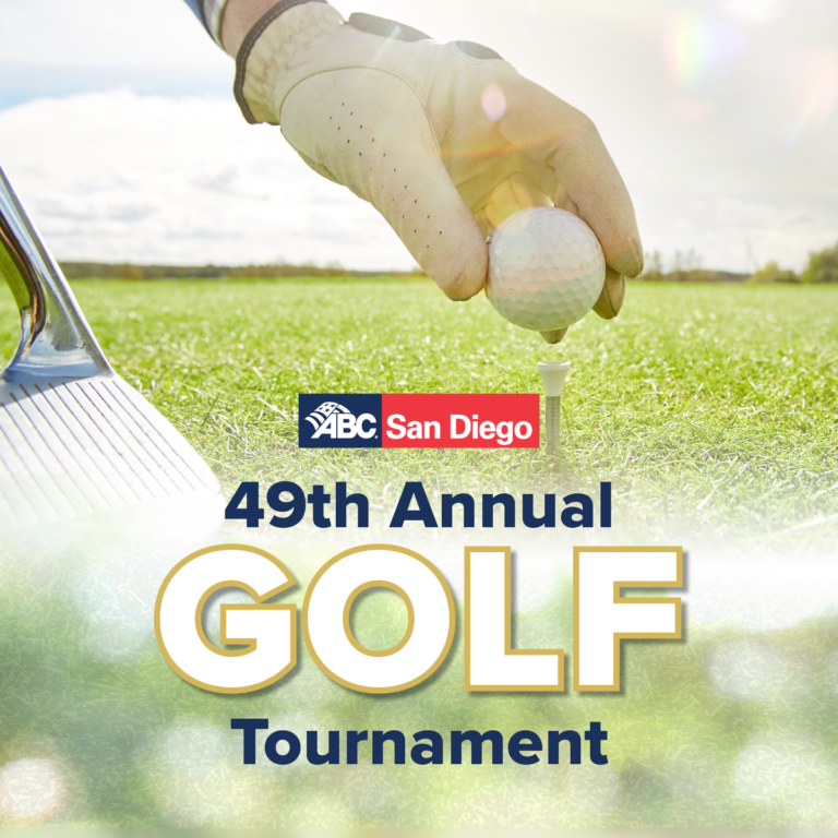 49th Annual Golf Tournament graphic with gloved hand placing golf ball