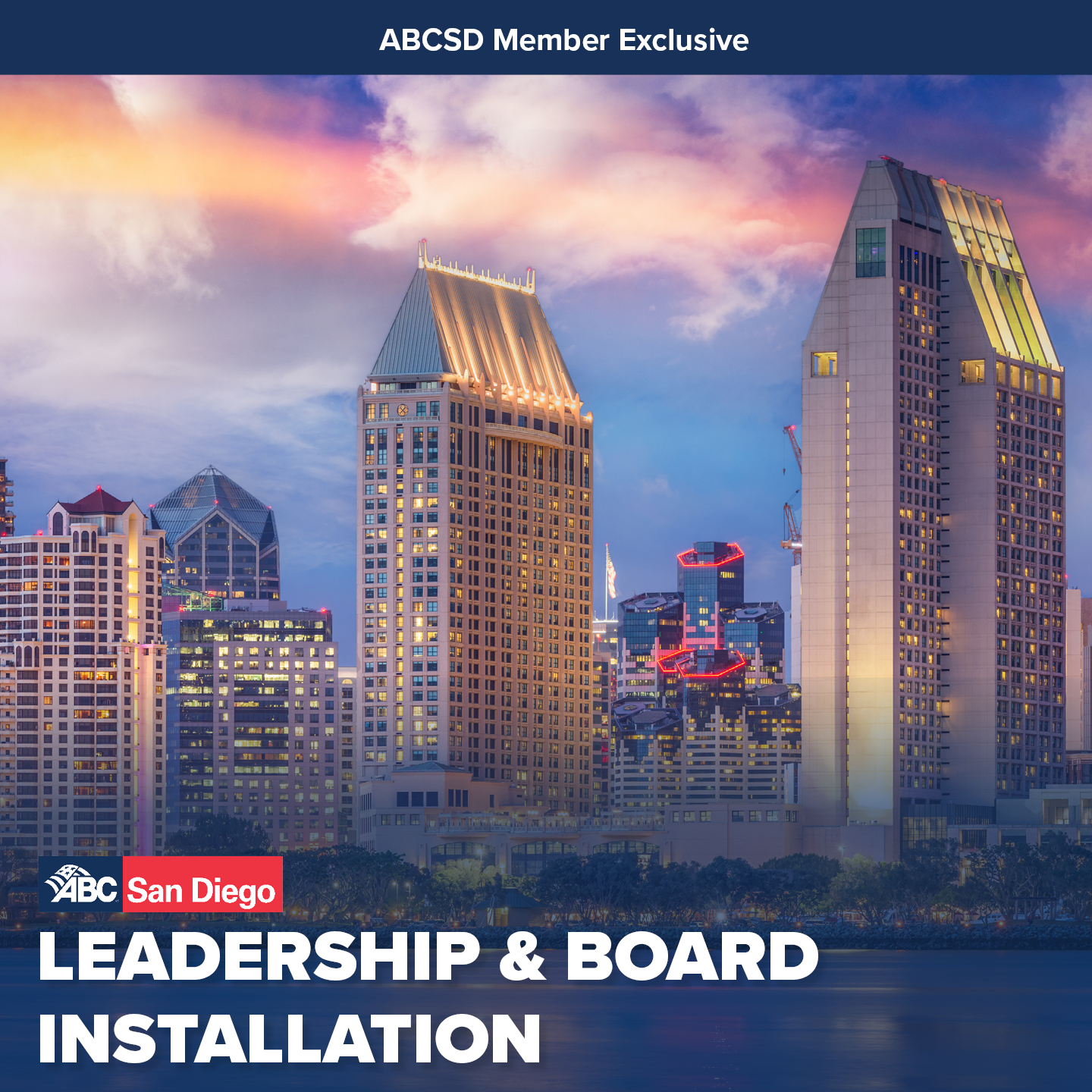 ABC San Diego Leadership & Board Installation promo with San Diego skyline