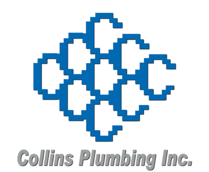Collins Plumbing Inc. logo with pixelated blue design and company name.
