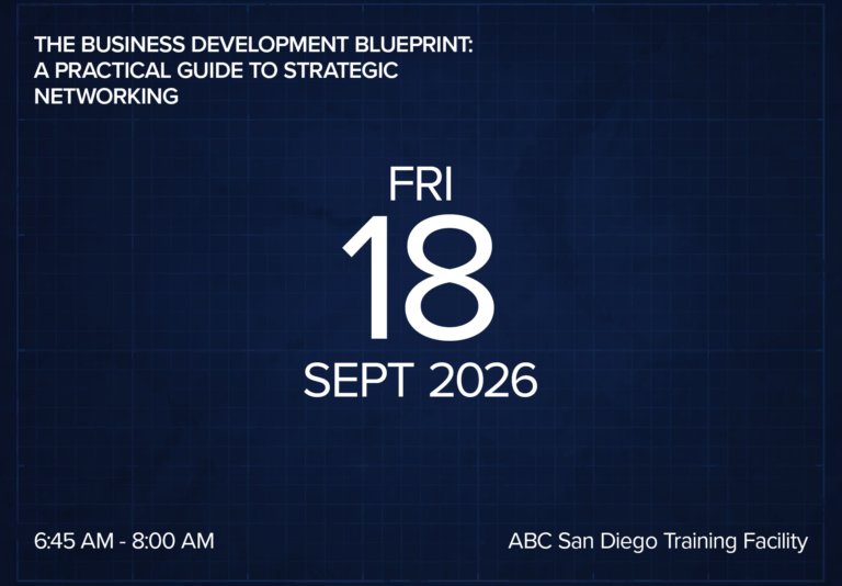 Event poster for business development blueprint seminar on September 18, 2026 at ABC San Diego.