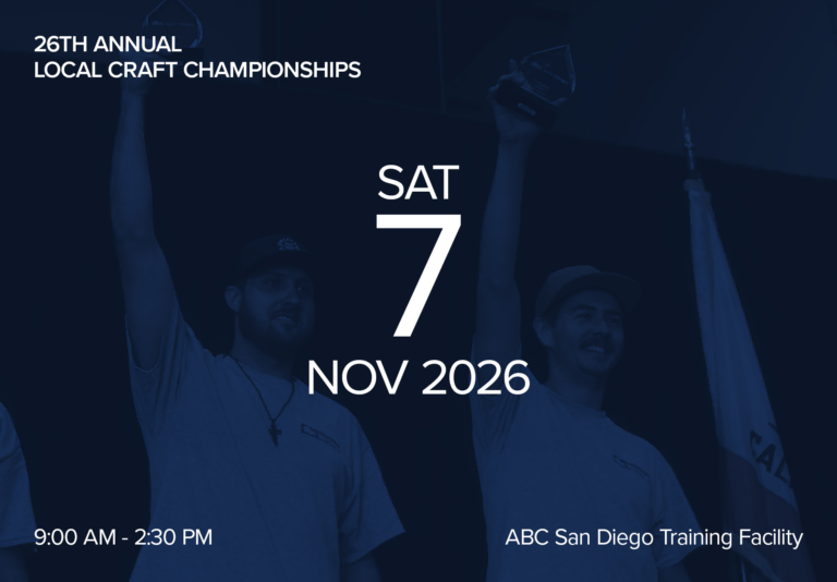 Event poster for 26th Annual Local Craft Championships on Nov 7, 2026 at ABC San Diego Training.