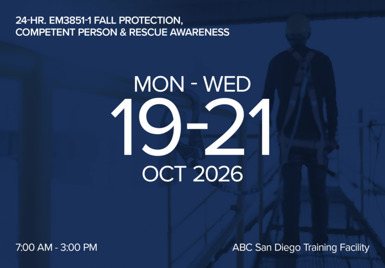 Fall protection training event at ABC San Diego Training Facility, October 19-21, 2026.