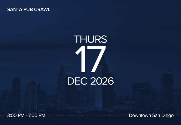 Event poster for Santa Pub Crawl in San Diego on December 17, 2026.