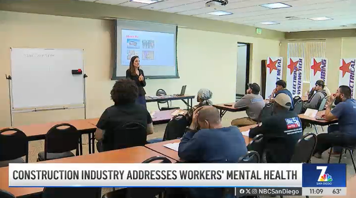 Construction industry seminar on workers' mental health at ABCSD training room.